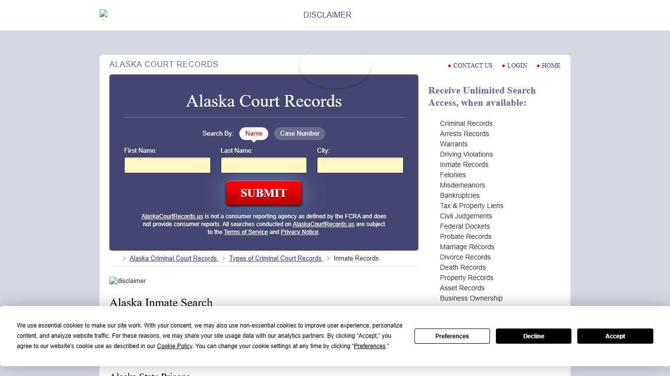 Alaska Inmate Search | AlaskaCourtRecords.us