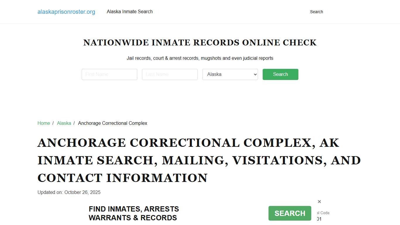 Anchorage Correctional Complex, AK: Inmate Search, Visitations, and Contacts